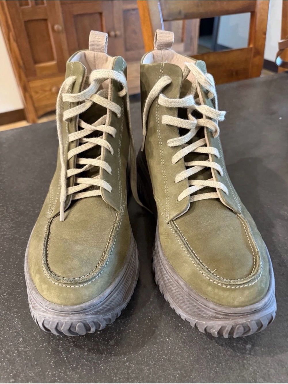 Women's Olive Green Lace-Up Ankle Booties